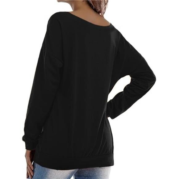 Women's Off-Shoulder Halloween Sweatshirt with a cute Jack-o'-Lantern design - Picture 4 of 5